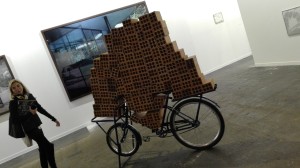 Hector Zamora, clay bricks, metal bicycle, 2013,galería Luciana Brito, brazil.