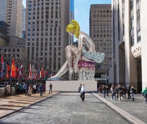 eff Koons, Bailarina Sentada, 2017. Nailon, 45 pies de altura. Instalada en el Rockefeller Center neoyorkino desde el 12 de mayo hasta el 2 de junio. Foto Koons Studio y APF. Fuente artnet.com