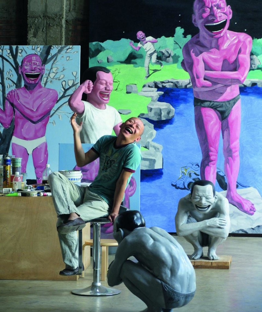 Portrait of Yue Minjun in his studio in Beijing.